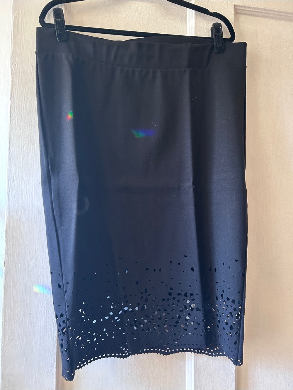 Black Laser-Cut Hem Neoprene Pencil Skirt